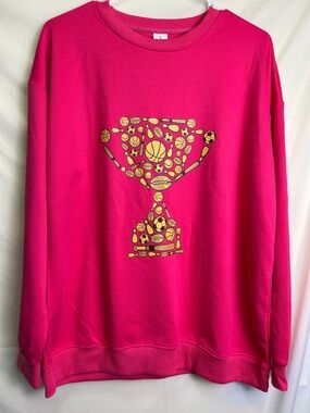 Bright Pink Graphic Trophy Sweatshirt - Unbranded
